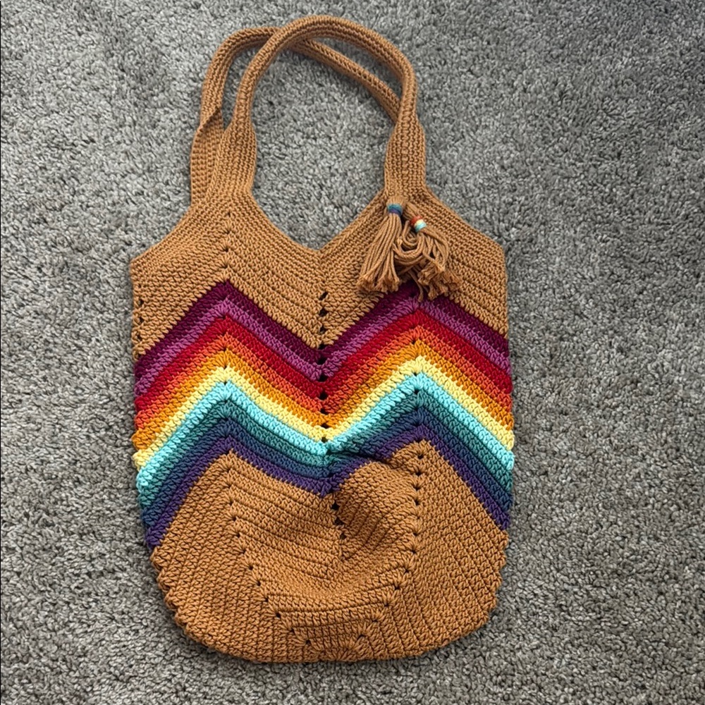 Multicolor Chevron Knit Tote Bag